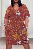 Light Purple Casual Geometric Print The stars Pocket V Neck Printed Plus Size Dresses
