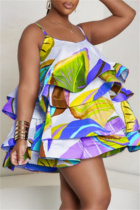 Purple Sexy Casual Print Backless Spaghetti Strap Cake Skirt Dresses