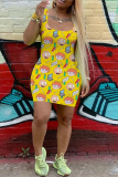 White Casual Cartoon Print Basic U Neck Vest Dresses