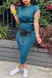 Watermelon Red Casual Solid Color Basic O Neck Sleeveless Two Pieces