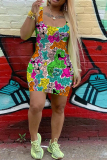 White Casual Cartoon Print Basic U Neck Vest Dresses