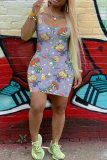 White Casual Cartoon Print Basic U Neck Vest Dresses
