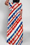 Red White Casual Print Patchwork O Neck Straight Dresses