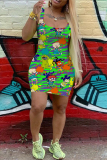 White Casual Cartoon Print Basic U Neck Vest Dresses