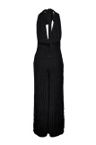 Purple Sexy Casual Solid Bandage Halter Regular Jumpsuits