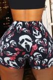 Black Pink Casual Sportswear Print Basic Skinny High Waist Conventional Positioning Print Shorts