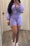 Pink Casual Solid Color Patchwork V Neck Skinny Rompers