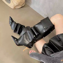 Black Casual Buttons Patchwork Pointed Out Door Shoes