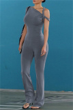 Blue Casual Solid Color Patchwork Oblique Collar Short Sleeve Two Pieces