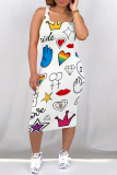 Multicolor Casual Daily Graffiti Print Lips Print U Neck Printed Dresses