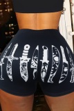 Black Casual Sportswear Print Basic Skinny High Waist Conventional Positioning Print Bottoms