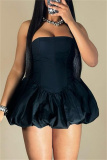 Black Sexy Casual Solid Color Backless Patchwork Strapless Ball Gown Dresses