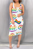 Multicolor Casual Daily Graffiti Print Lips Print U Neck Printed Dresses