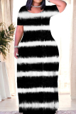 Black Casual Tie Dye Patchwork O Neck Straight Dresses