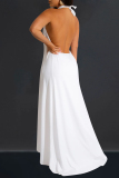 Yellow Sexy Solid Color Hollow Out Backless Patchwork Halter Sleeveless Two Pieces