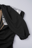 Black Sexy Formal Prom Patchwork Backless Slit Off Shoulder Evening Dresses