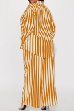 Black Casual Striped Print Pocket Buckle Patchwork Turndown Collar Plus Size Two Pieces