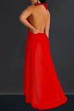 Yellow Sexy Solid Color Hollow Out Backless Patchwork Halter Sleeveless Two Pieces