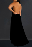 Yellow Sexy Solid Color Hollow Out Backless Patchwork Halter Sleeveless Two Pieces