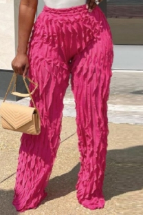 Rose Red Casual Solid Color Basic Regular High Waist Conventional Solid Color Trousers
