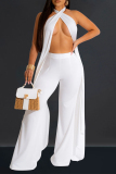 Yellow Sexy Solid Color Hollow Out Backless Patchwork Halter Sleeveless Two Pieces