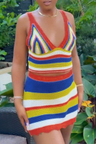 Colour Sexy Colorblock Patchwork V Neck Sleeveless Two Pieces