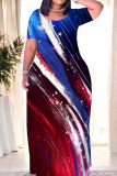White Red Casual Print Patchwork O Neck Straight Dresses