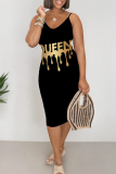 Letter Print Casual Daily Leopard Print Letter Print V Neck Sling Dresses