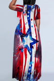 White Red Casual Print Patchwork O Neck Straight Dresses