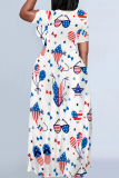 White Red Casual Print Patchwork O Neck Straight Dresses