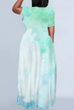 Blue White Casual Street Gradient Print Letter Print O Neck Printed Dresses