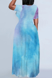 Blue White Casual Street Gradient Print Letter Print O Neck Printed Dresses