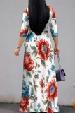 White Celebrities Print Strap Design Patchwork V Neck A Line Dresses