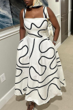 White Celebrities Striped Print Pocket Patchwork Square Neck A Line Dresses