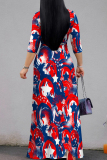 Powder Blue Casual Print Strap Design Patchwork V Neck A Line Dresses