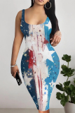 White Casual Striped Print The stars Contrast U Neck Printed Dresses