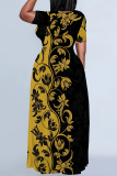 Yellow Casual Daily Floral Print O Neck Printed Dresses