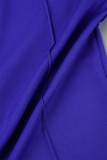 Blue Casual Solid Hollowed Out See-through Half A Turtleneck Regular Jumpsuits