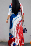 White Celebrities Print Strap Design Patchwork V Neck A Line Dresses