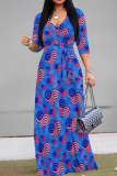 White Celebrities Print Strap Design Patchwork V Neck A Line Dresses