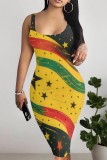 White Casual Striped Print The stars Contrast U Neck Printed Dresses