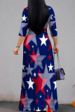 Powder Blue Casual Print Strap Design Patchwork V Neck A Line Dresses