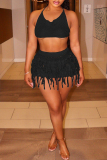 Apricot Sexy Solid Lace Backless Cross Straps Weave Spaghetti Strap Sleeveless Two Pieces