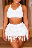 Apricot Sexy Solid Lace Backless Cross Straps Weave Spaghetti Strap Sleeveless Two Pieces