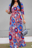 Powder Blue Casual Print Strap Design Patchwork V Neck A Line Dresses