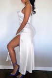 Black Celebrities Solid Color Backless High Slit Patchwork Spaghetti Strap Sling Dresses