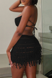 Pink Sexy Solid Lace Backless Cross Straps Weave Spaghetti Strap Sleeveless Two Pieces