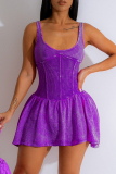 Black Casual Solid Backless U Neck Vest Dresses