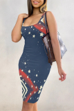 White Casual Striped Print The stars Contrast U Neck Printed Dresses