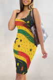 White Casual Striped Print The stars Contrast U Neck Printed Dresses